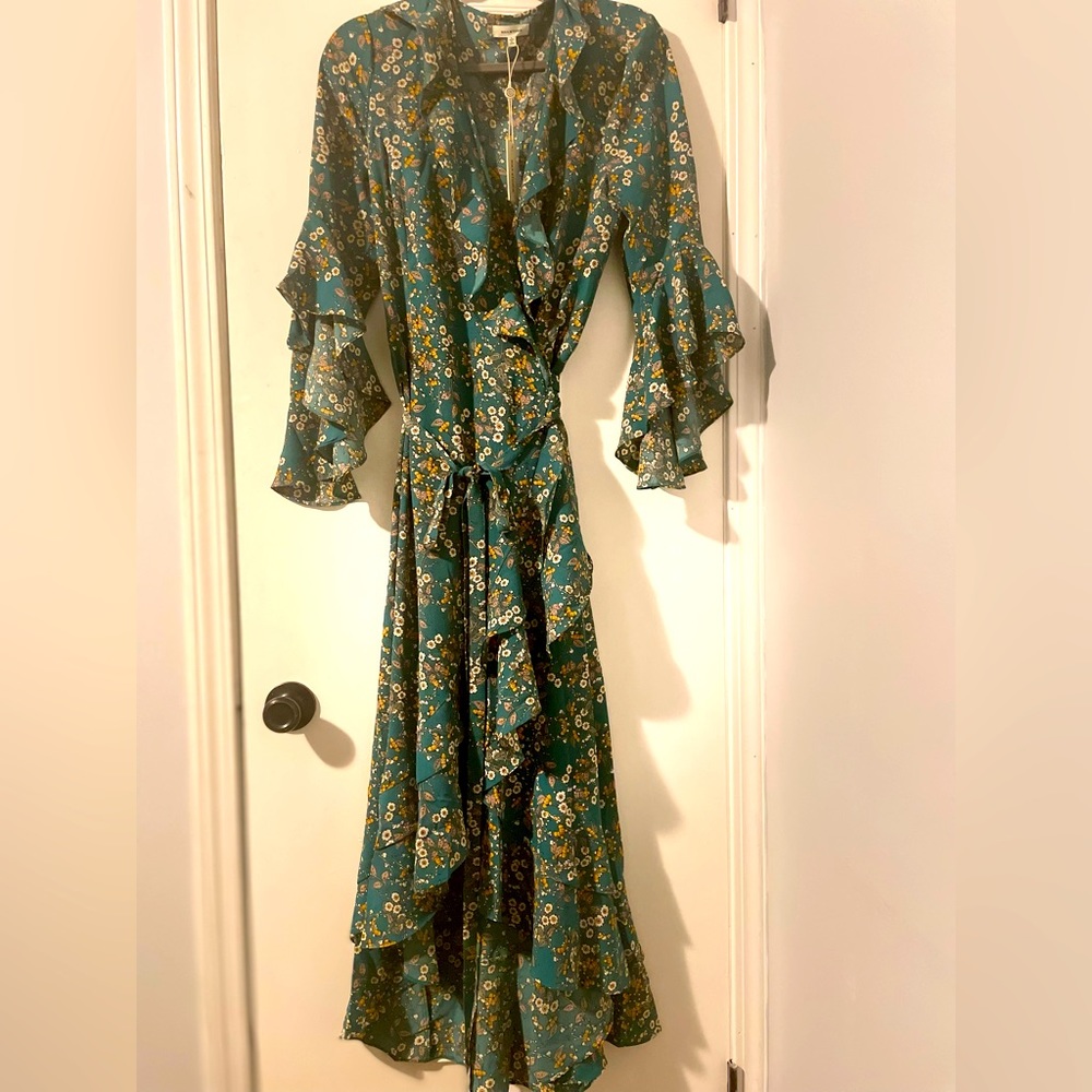 Green Floral Wrap Dress